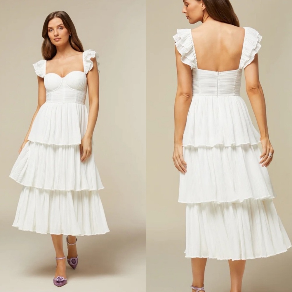 White Ruffled Tiered Midi Dress